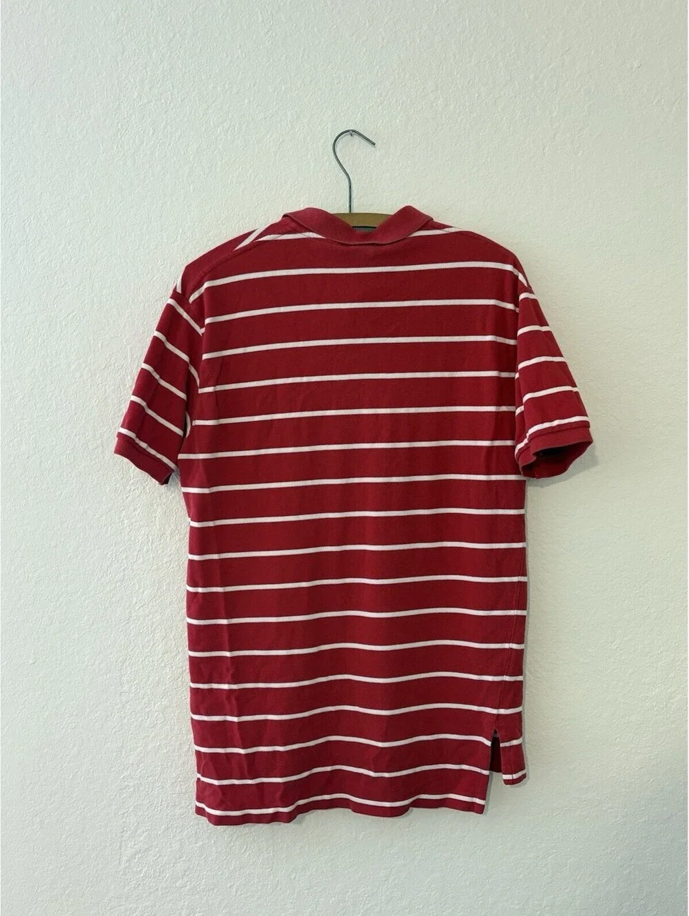 Polo Ralph Lauren Mens Medium Red White Striped Short Sleeve Pique Polo Shirt